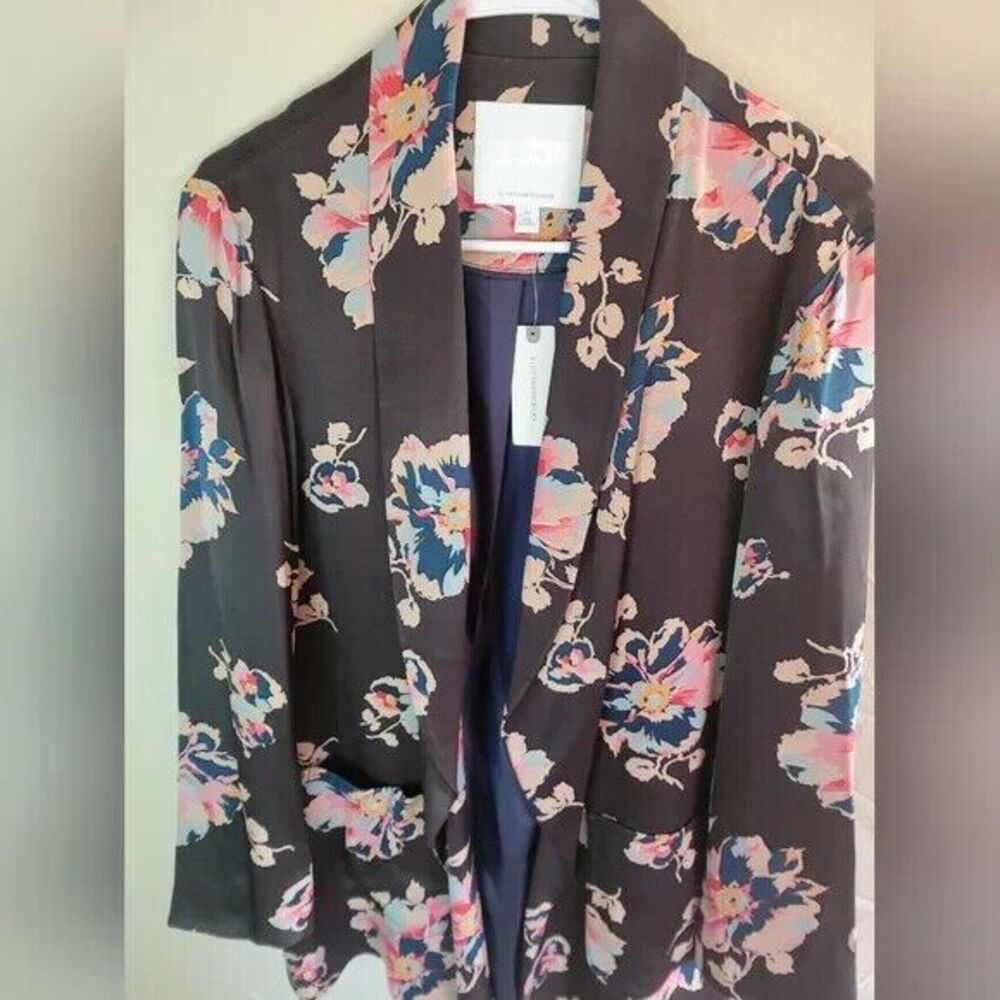 Anthropologie ett:twa Floral Tavie open front satin blazer, sz XS New with Tags - Picture 7 of 11